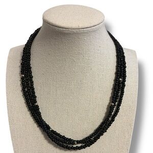 Silpada Bead Necklace Triple Strand .925 Sterling Silver Black Onyx